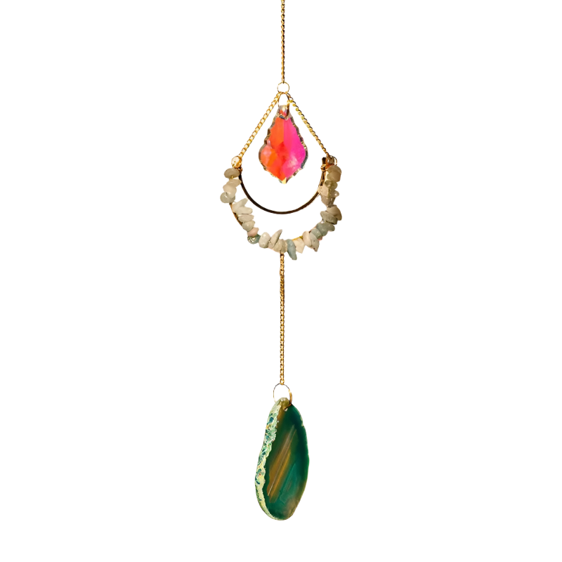 crystal spiritual heal decor Wind chimes hanger natur mixed quartz crystal crescent moons Sun catchers for gift