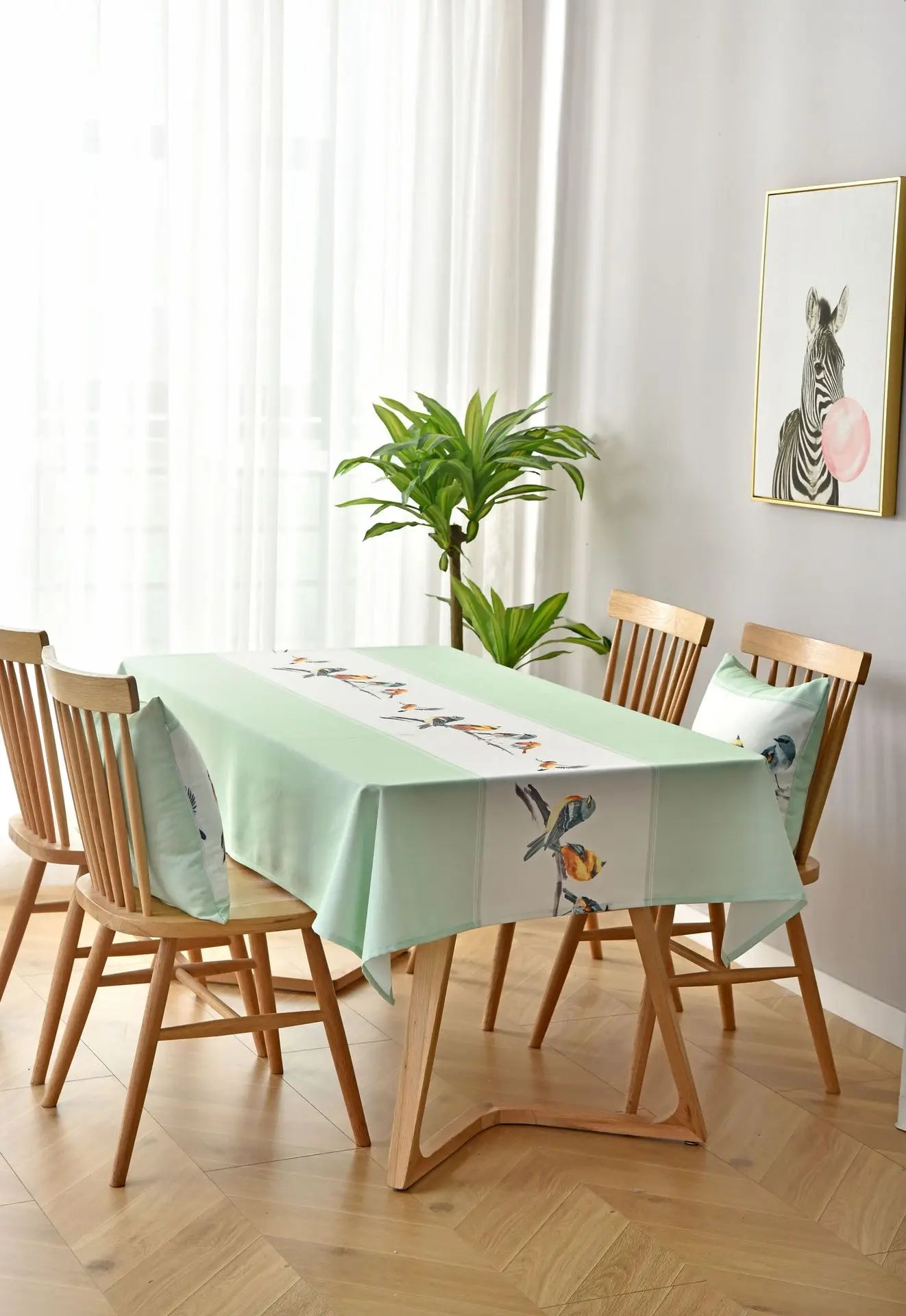 Bird Pattern Stripe Tablecloth Rectangular Kitchen Table Cloth Waterproof Oil-proof Table Cover Wedding Home Decor Outdoors Mat