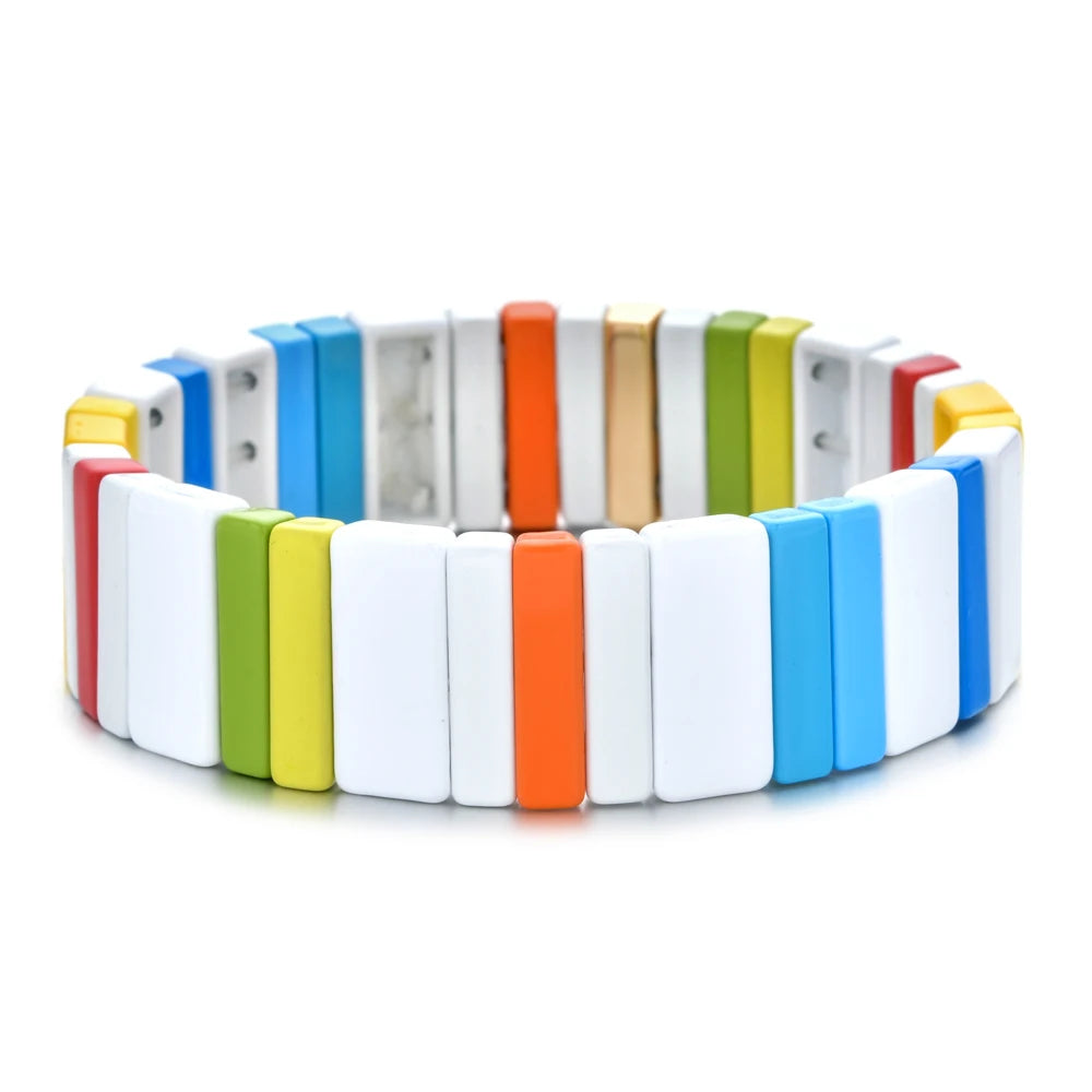 Hemasa Gold Color Enamel Rainbow Tile  Beaded Bracelet for Girls/Women