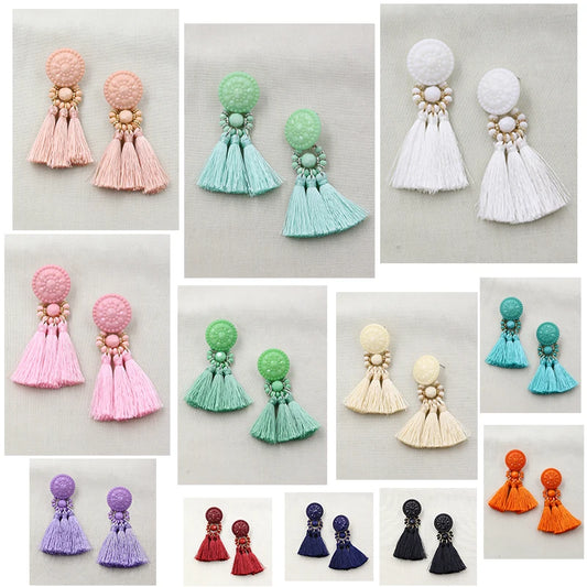 Bohemia Tassel Earrings for Women Green Multi-color Beads Fringe Earring Summer Earing Boucle D'oreille Pendante New