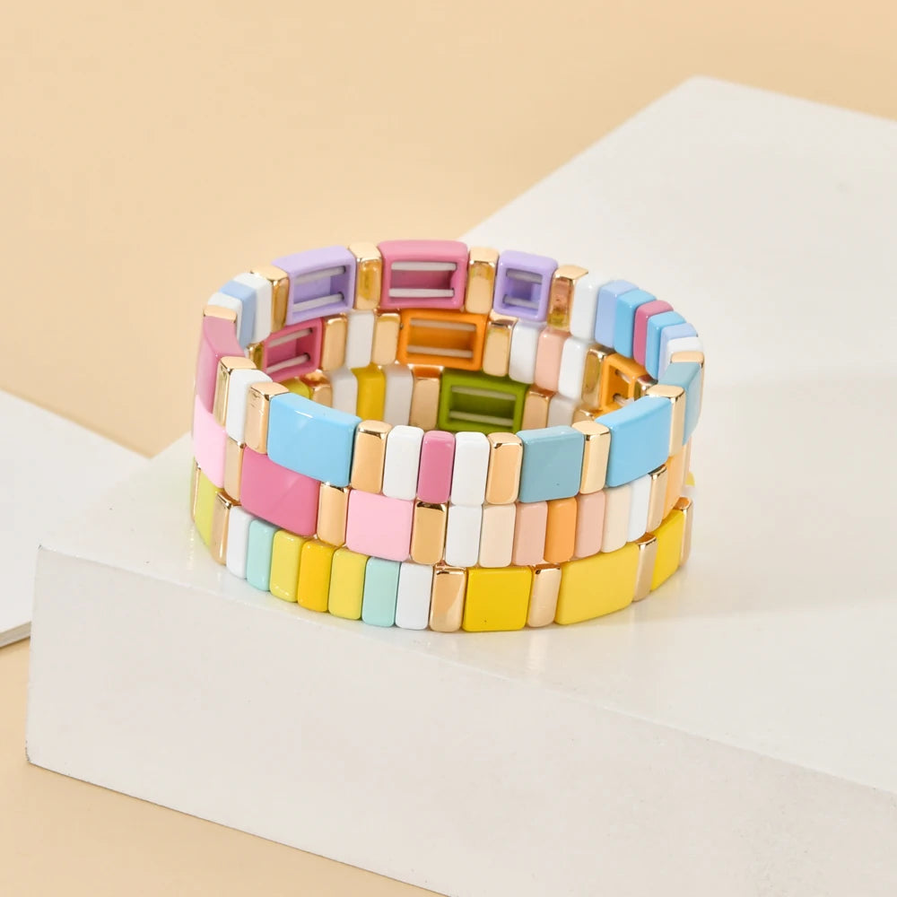 Hemasa  Bohemian Simple Handmade Enamel Tila Bracelet Women /Girls