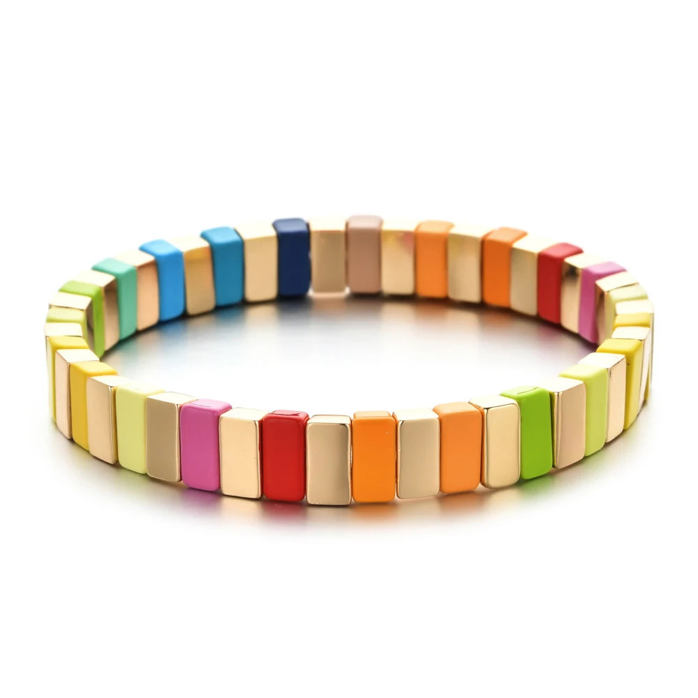 ZMZY Women Rainbow Bracelets Fashion Handmade Enamel Bracelet Tile Beaded Jewelry Pulsera Stackable Geometric Bangle Factory