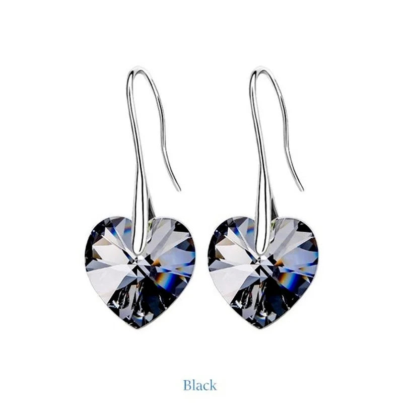 Fashion Drop Earrings Hanging Hearts Crystals for Women Party Hot Silver Color Ear Jewelry Friends Gift