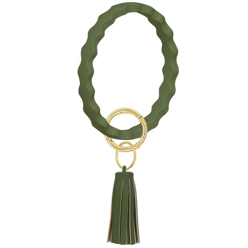 Silicone Keychain For Keys Tassel Wood Beads Bracelet Keyring For Women Multicolor Beads Keychain Fashion Keychain Wholesale
