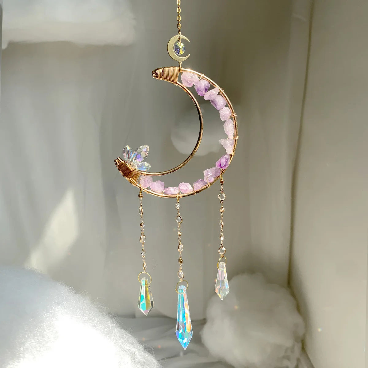 Minimalist Rainbow Maker Sun Catcher Wind Chime Crystal Hanging Moon Pendant Garden Decor