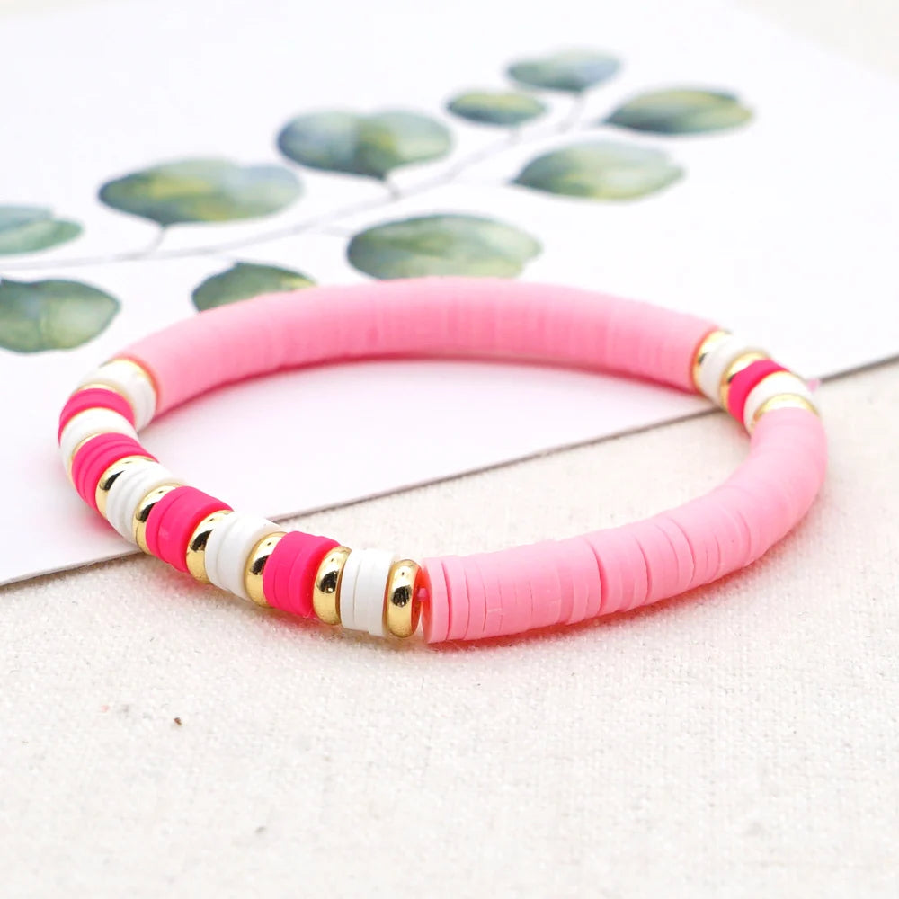 Hemasa  Heishi Disc Bracelet 6mm Polymer Clay Beads Braclet