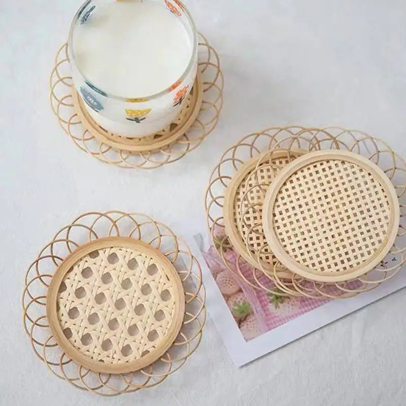 Hemasa Rattan Hand-Woven Coaster Teapot Placemat  for  Dining Table (Set of 4)