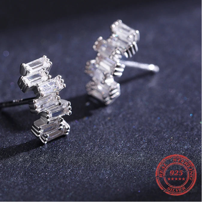 Tejesa 925 Sterling Silver Luxury Emerald Cut Stud Earrings for Women
