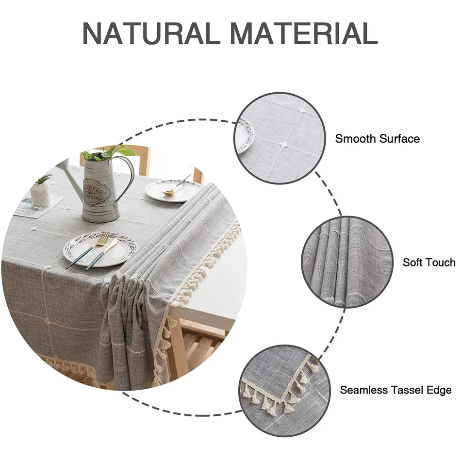 Tablecloth Embroidered Ribbons Rectangle Size Heavy Table Cover Cloth for Kitchen Dinner Restaurant Wedding Party Decoration