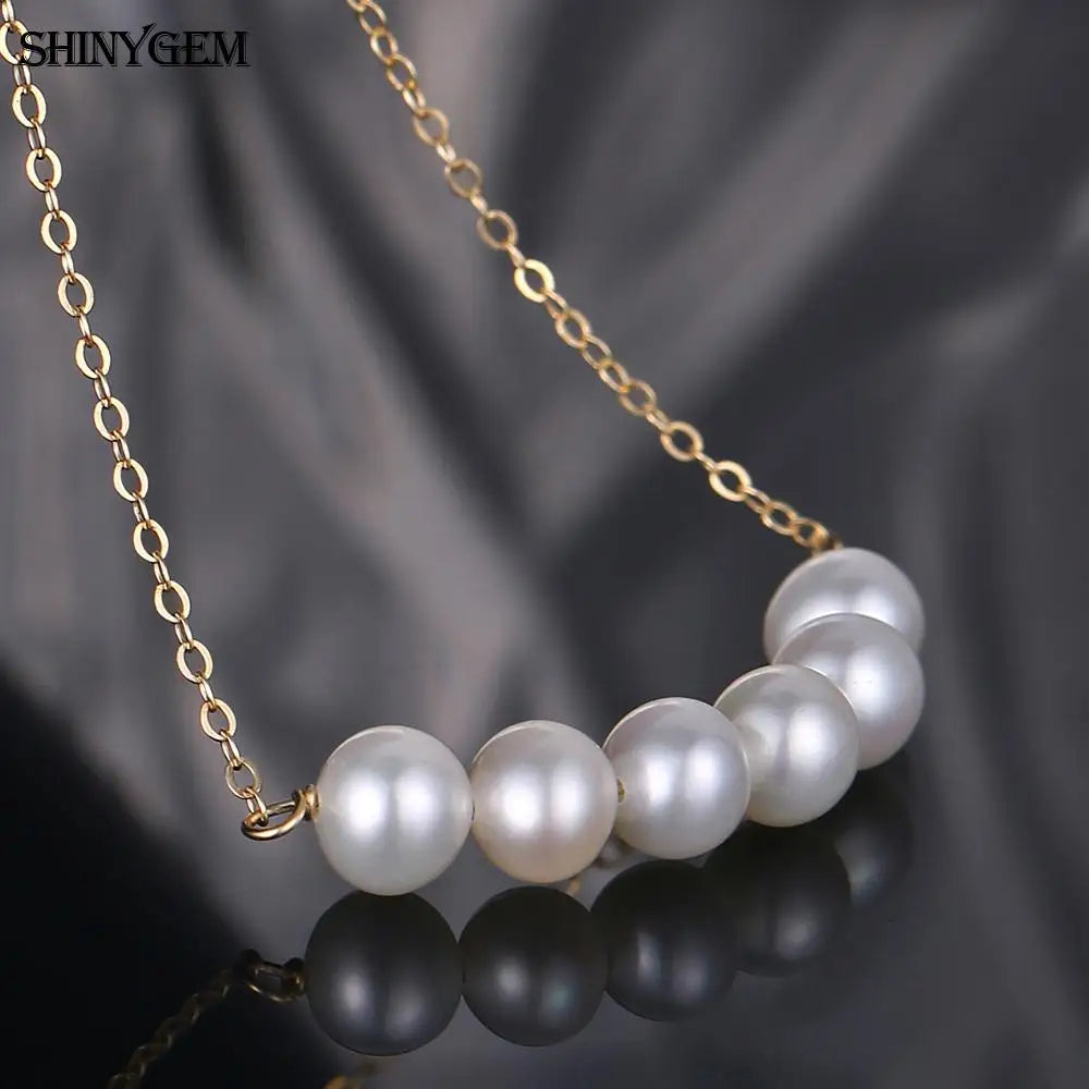 Hemasa  5mm Round Pearl Choker Gold Filled Necklace Small White Natural Freshwater Pearl Necklaces For Women