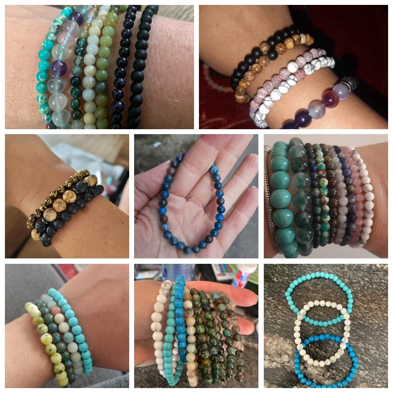 Hemasa 6mm Natural Stone Beads Bracelet/ Blue Tiger/ Eye lapis lazuli Beads Stretchable  Bracelet for Women Men Yoga Energy Jewelry
