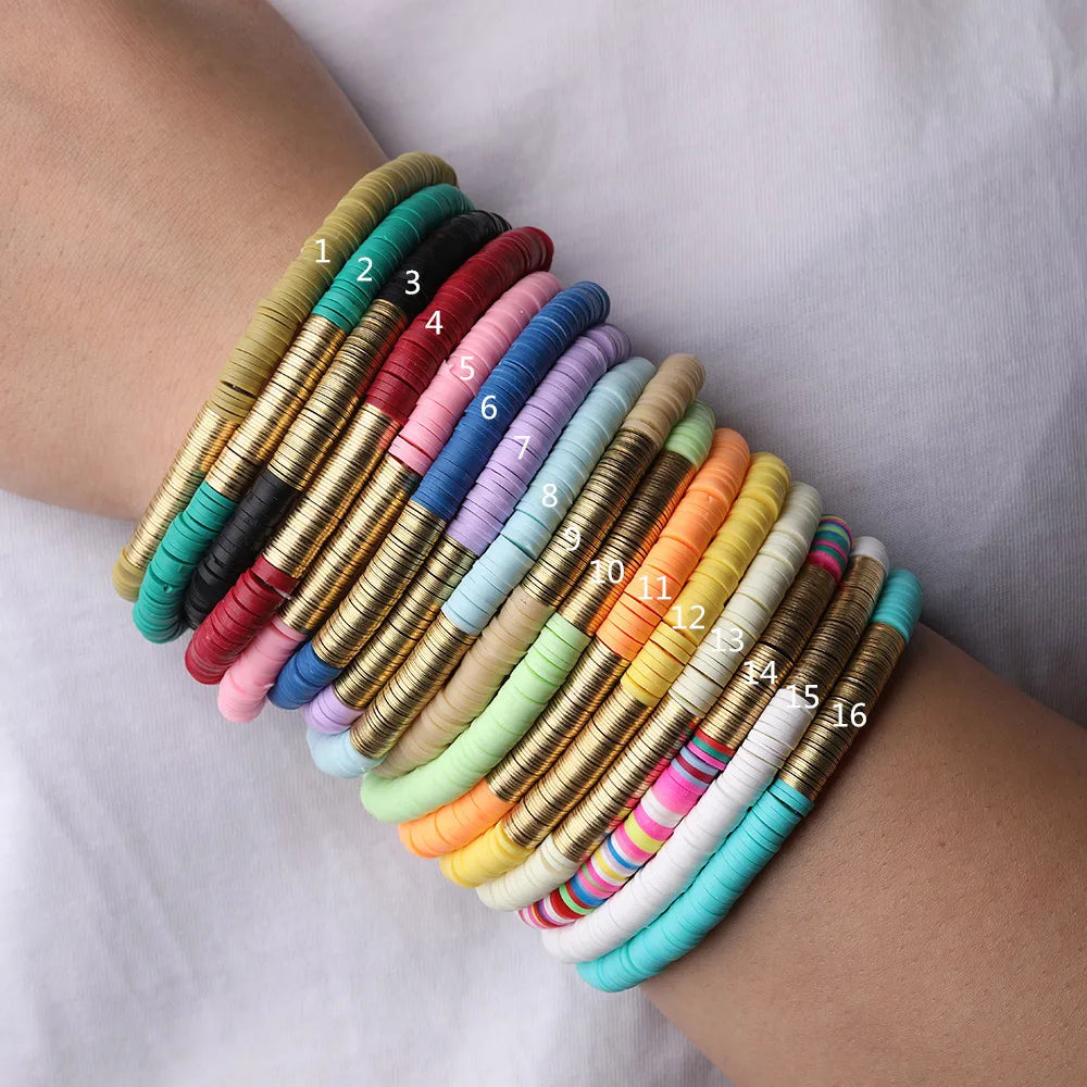 10Pcs Rainbow 6mm Polymer Clay Heishi Disc Beads Elastic String Bracelets