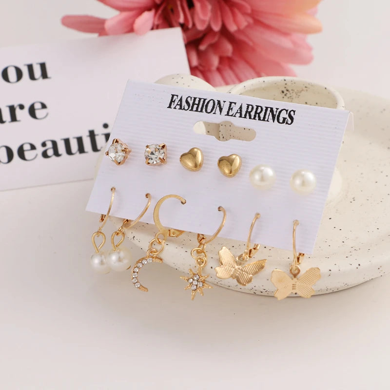 Hemasa Set of  Earrings For Women Crystal Pearl Stud Earrings Set Hanging Earrings 2021 Trend Jewelry Gift