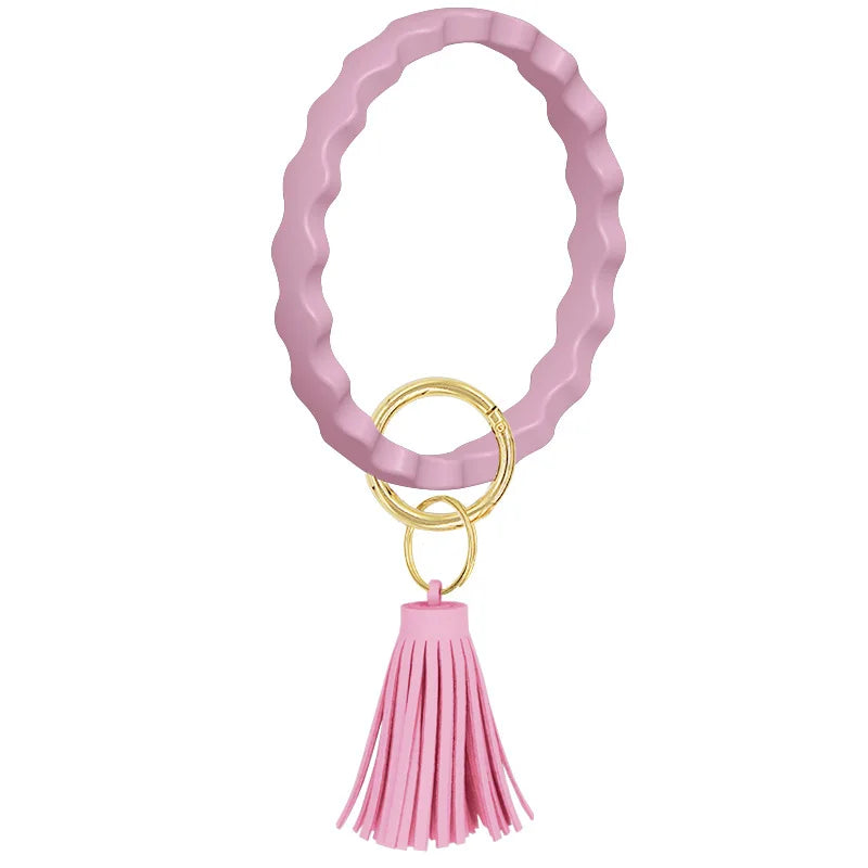 Silicone Keychain For Keys Tassel Wood Beads Bracelet Keyring For Women Multicolor Beads Keychain Fashion Keychain Wholesale
