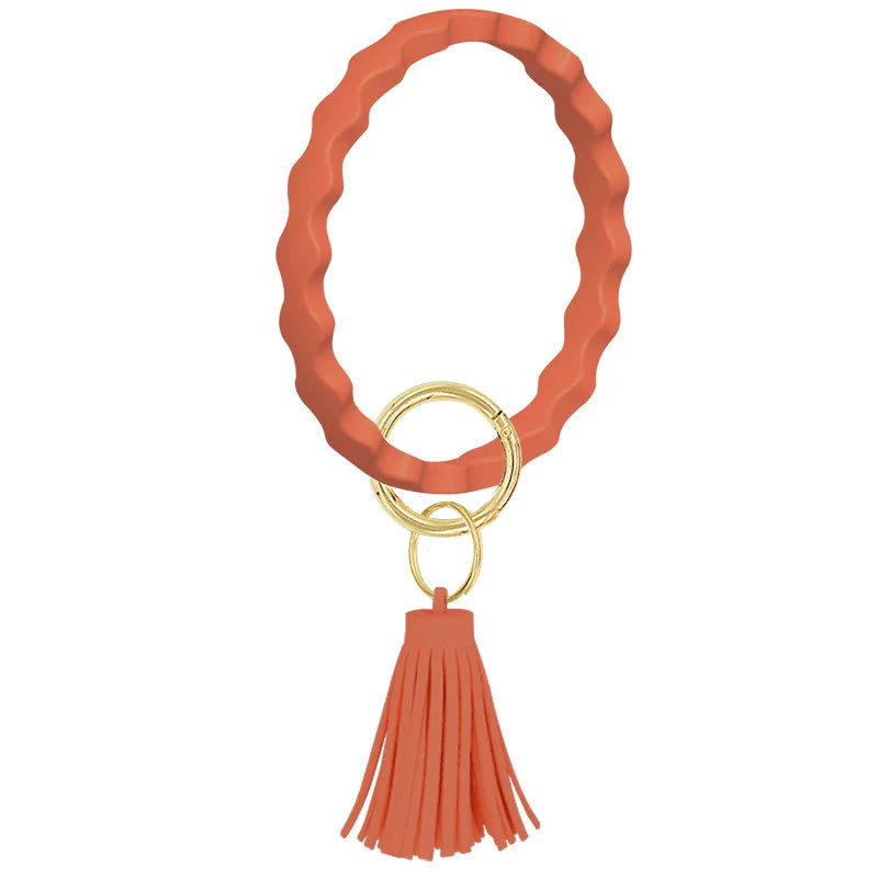 Silicone Keychain For Keys Tassel Wood Beads Bracelet Keyring For Women Multicolor Beads Keychain Fashion Keychain Wholesale