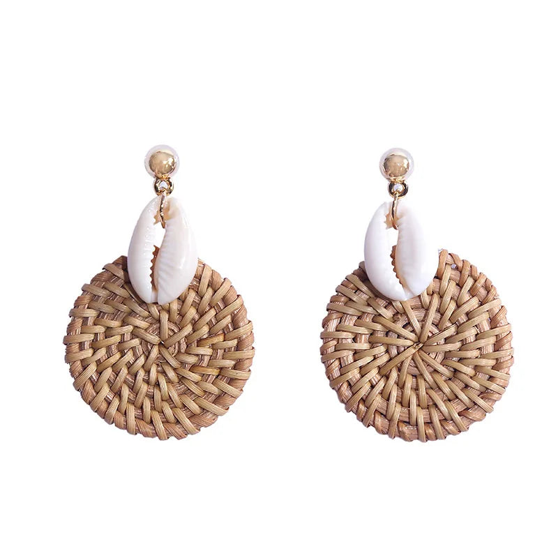 Hemasa Korean Style Fashion Handmade Natural Shell Rattan Drop Earrings For Women