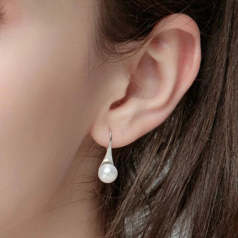 HENGSHENG Freshwater Pearl Earrings Dangle Drop 925 Sterling Silver Earrings 7-8mm Cultured Pearl Fine Jewelry for Women Girls