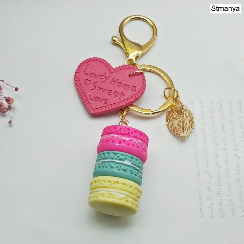 New Cake Key chain fashion car Key Ring Women bag charm accessories France Cake Macarons with Eiffel Tower Keychain gift Jewelry