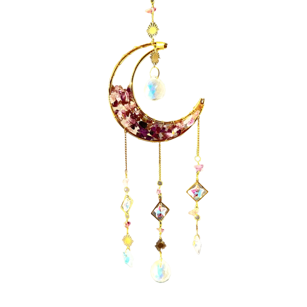 Hemasa Natural crystal handmade hanging sun catcher crystal sun catchers hanging prism /Rainbow maker Moon shape crystal sun catchers
