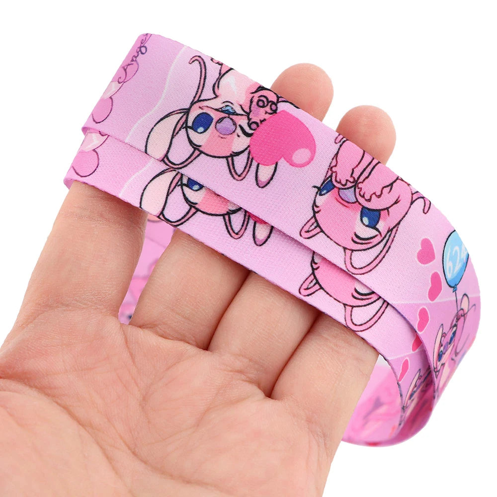 YQ774 Stitch and Pink Angel Lanyard Phone Strap for Keys ID Badge Holder Neck Strap Key Chains Cord Hang Rope Lariat Gift
