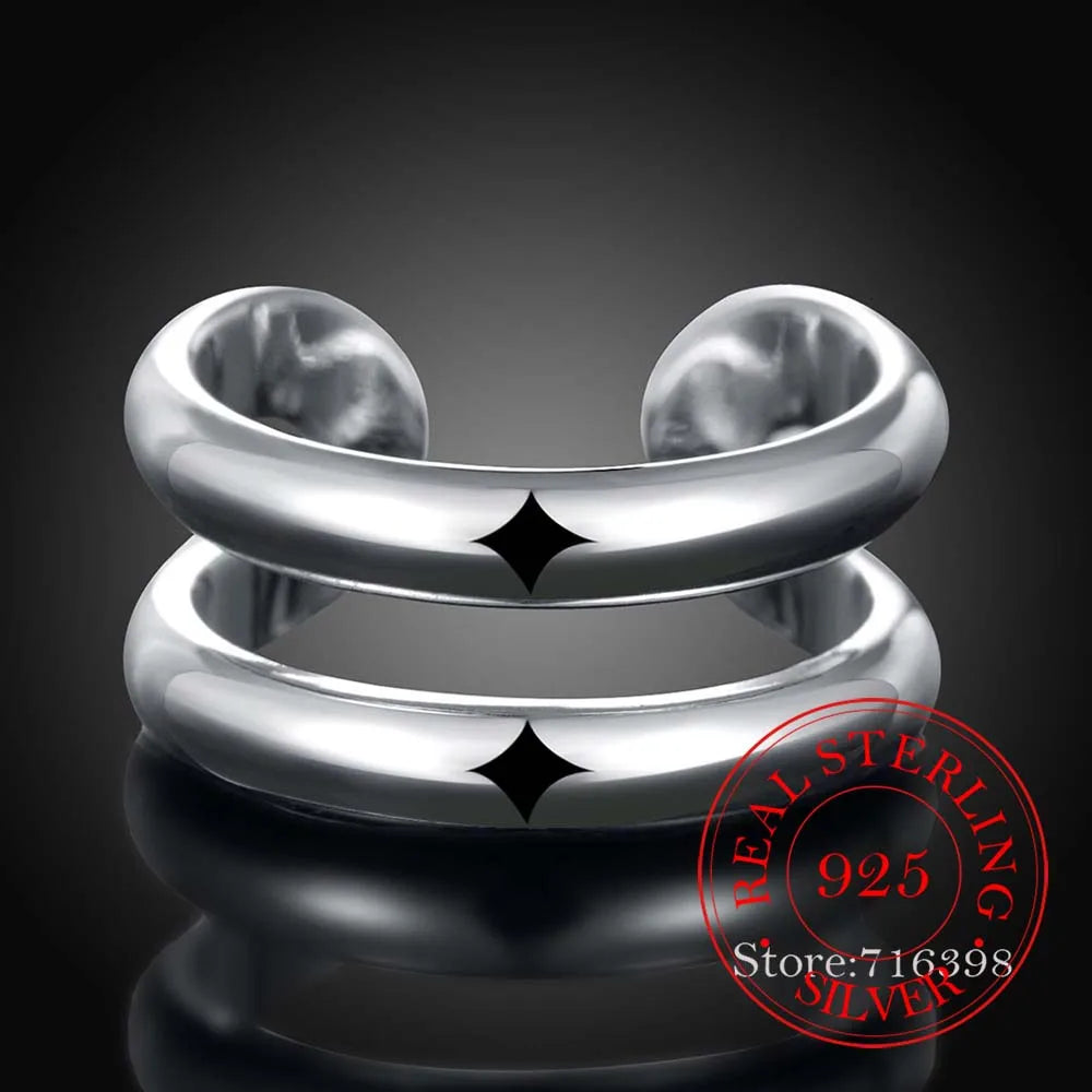 925 Sterling Silver Thumb Finger Ring Opening Double Lines With CZ Setting Vintage Fashion Silver Engagement Rings for Women Men