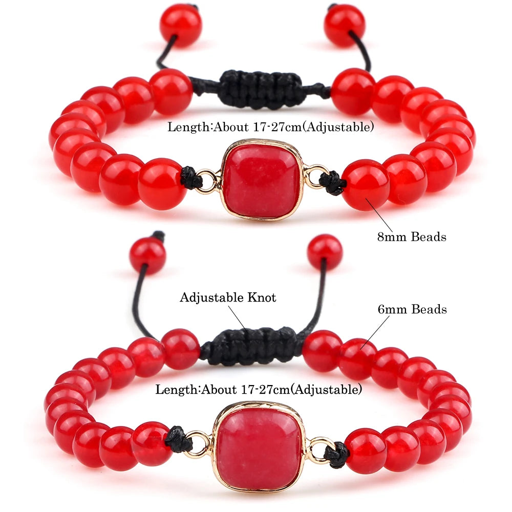 Handmade Red Crystal Quartz Natural Stone Beads Reiki Healing Adjustable Rope Braided Bracelets Women Charm Yoga Energy Jewelry