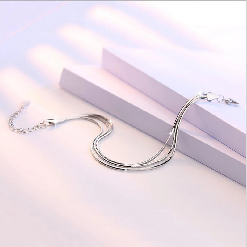 Korean Fashion Simple layer Bracelets For Women Silver 925 Jewelry Hot Fashion 925 Sterling Silver Bracelet For Women SL181