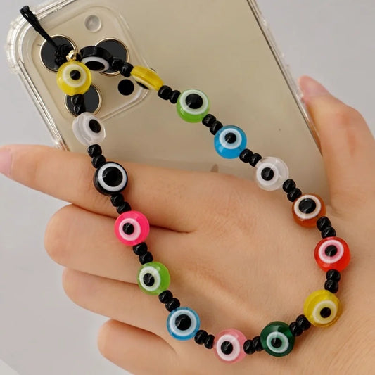 Acrylic Colorful Eyes Beads Phone Chain Strap Handmade Bracelet Telephone Portable Lanyard for Keys Lady Gift Bohemian Jewelry