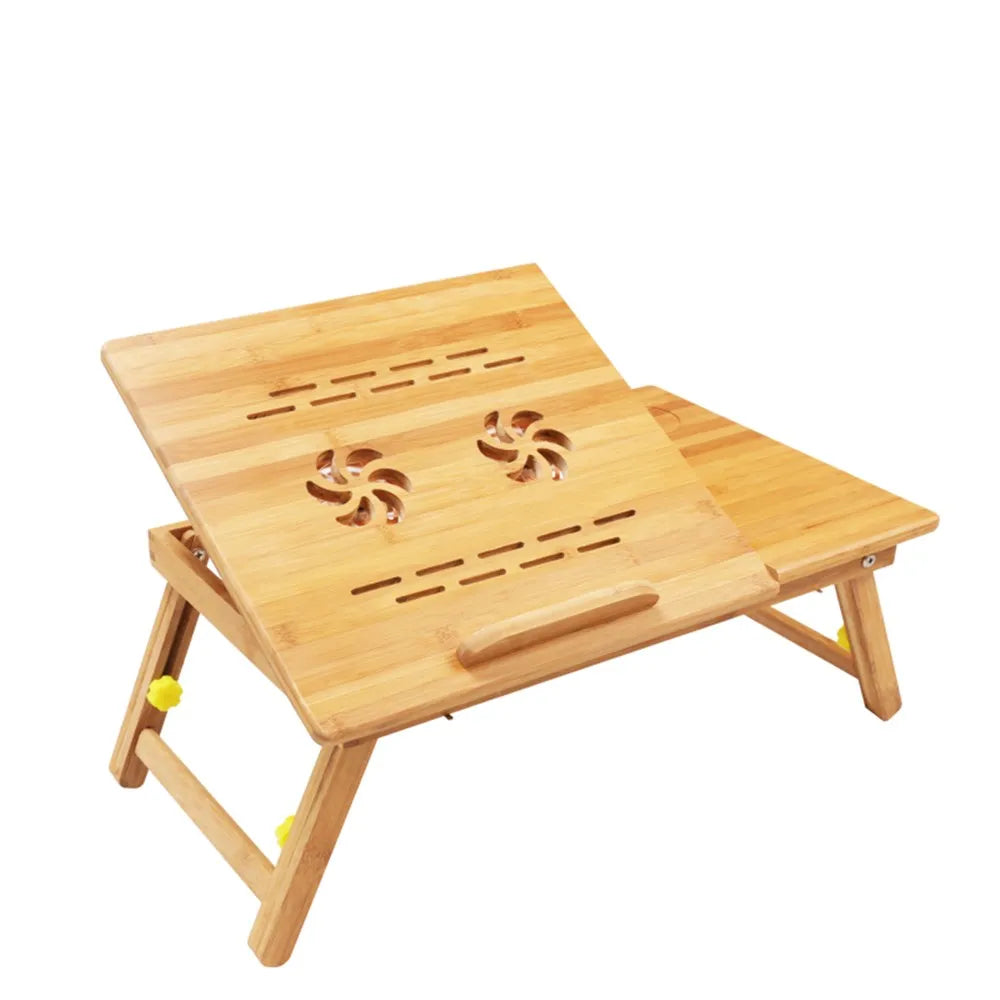 Hemasa Bamboo Laptop Desk With Cooling Fan Pad Tray Adjustable Portable Folding Lapdesk Notebook Stand For Bed Tablet Business Gifts