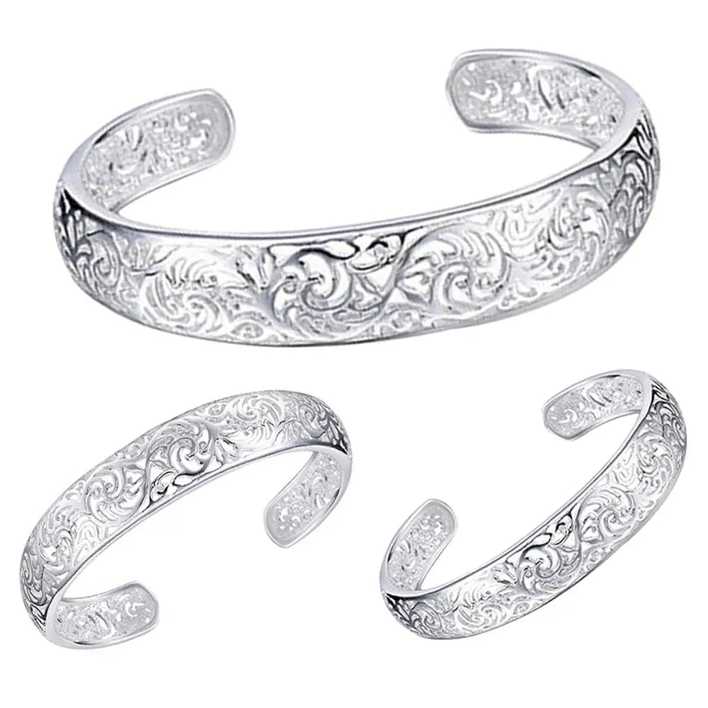 2023 New Fashion Women's Silver Plated Bezel Hollow Cuff Bangle Open Bracelet For Women Luxury Jewelry Accessory Gift