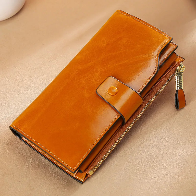 Hemasa Genuine Leather Women Leather Purse / Luxury Oil Wax Leather Female Wallet Coin Purse