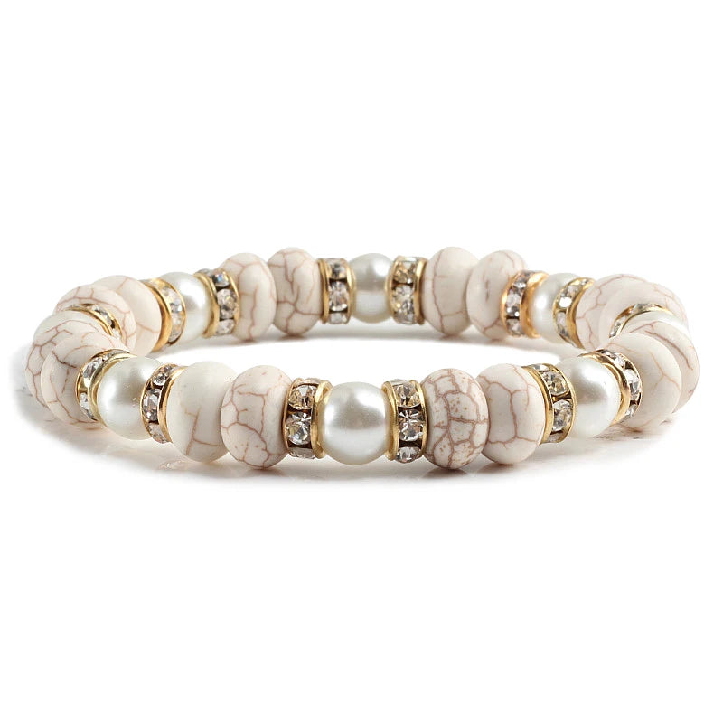 Multicolors Charm Women Beads Bracelets White Crystal Natural Stone Stretch Bracelet Pearl Yoga Jewelry Friendship Gift pulseira