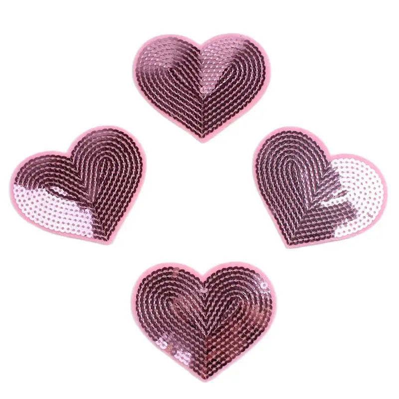 10pcs Embroiderd Big Pink Heart Patches Iron On Sequined Patch Glittle Stickers DIY Fabric Appliques