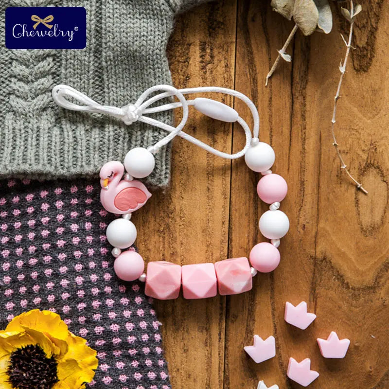 Bite Bites 1pcs Baby Teething Necklace Food Grade Silicone Beads Long Chain Baby Goods Silicone Bead Nurse Gift For Baby Teether