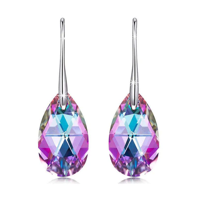 Korean Pear-shaped Drop Earrings Genuine Crystal from Austria Rhinestone Dangle for Women Party Silver Color Big Pendant Jewelry
