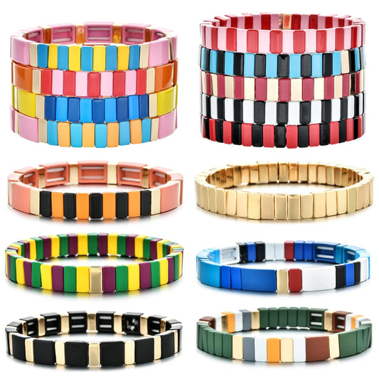 Hemasa Neon  Rainbow  Enamel Tile Beads Bracelets for Women/Girls