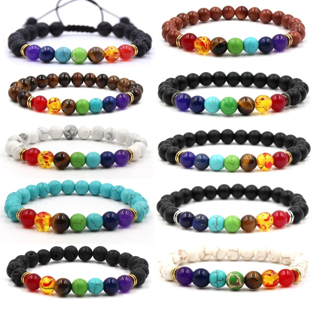 Hemasa 8MM Natural Stone Beaded bracelets For Women /Men /Couple Lava Rock Healing Balance Beads Reiki Buddha Chakra Bangle Jewelry