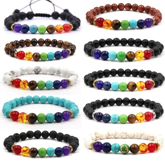 Hemasa 8MM Natural Stone Beaded bracelets For Women /Men /Couple Lava Rock Healing Balance Beads Reiki Buddha Chakra Bangle Jewelry
