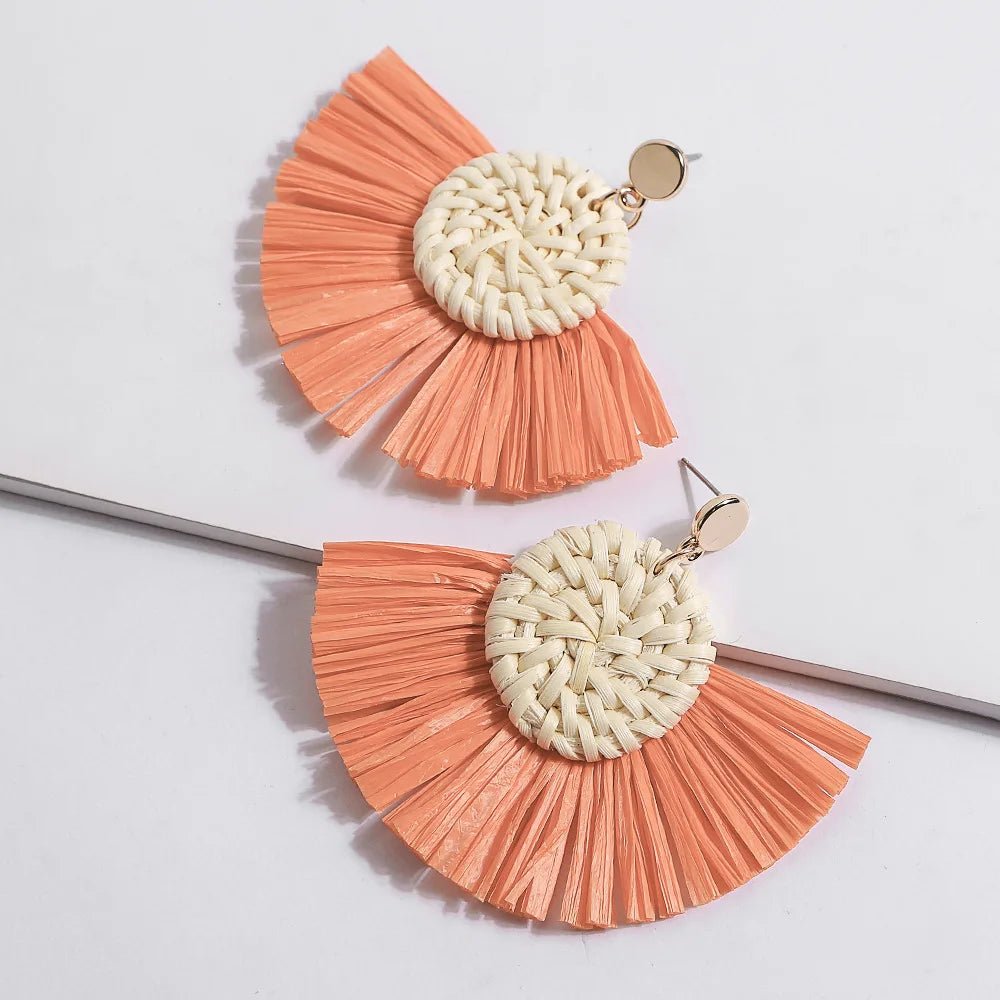 Tassel Earrings Bohemian Statement Drop Lafite Earring for Women Raffia Straw Handmade Earring Pendientes Mujer Moda 2023 Brinco