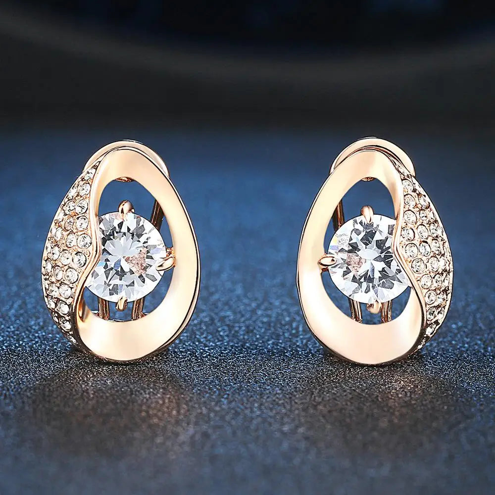 Hemasa Cubic Zirconia Tear Drop Rose Gold  Stud Earrings For Women