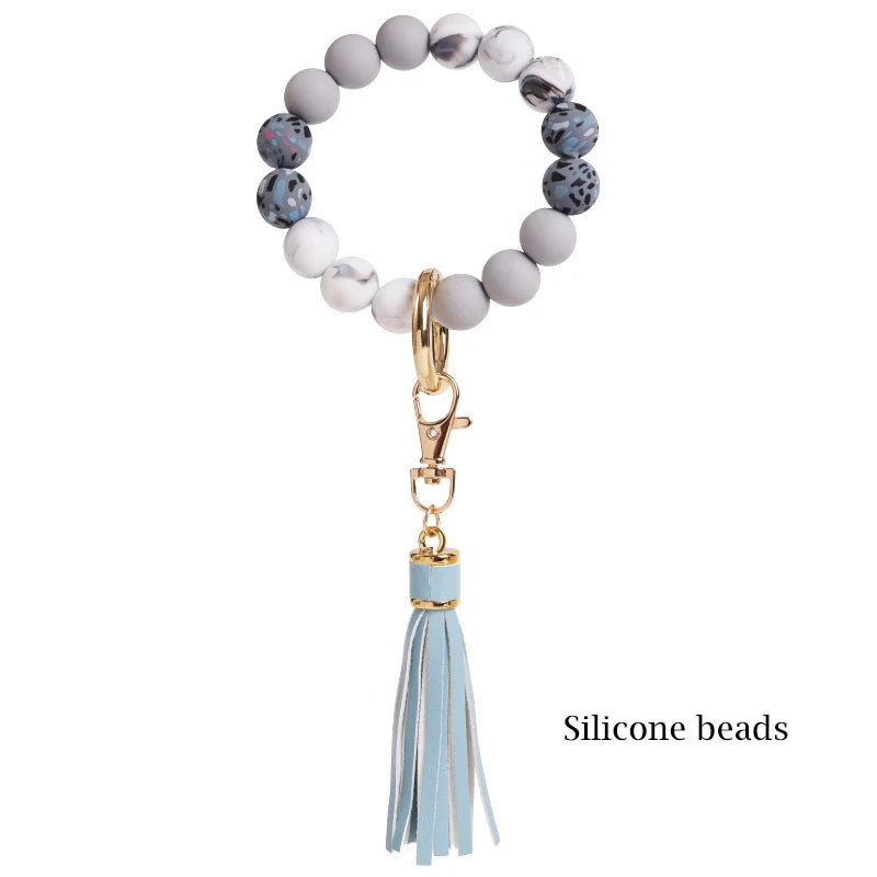 Silicone Keychain For Keys Tassel Wood Beads Bracelet Keyring For Women Accessories Multicolor Keychain Wholesale Hot Sale 2022