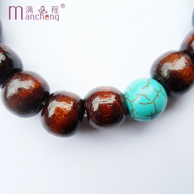 tiki rhinestones по 1 грн все 10MM Natural Turquoise Pulsera Hombre Wooden Buddha Bracelet Prayer Beads For Men Good Quality