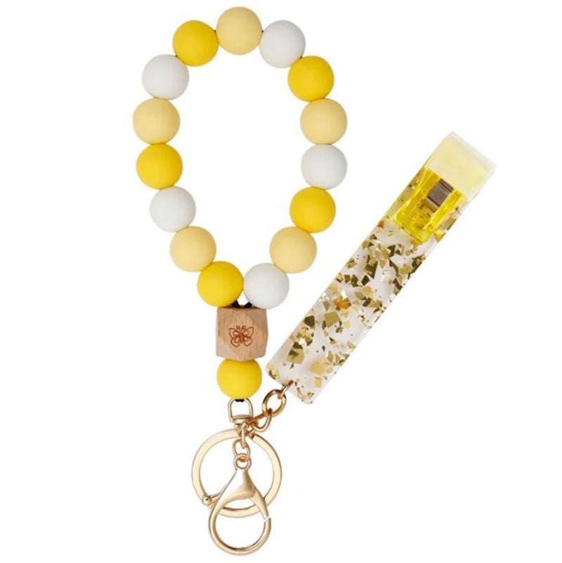 Silicone Keychain with Safe Card Picker Rainbow Color Silicone Beads Women Keyrings Barcelet Fashion Keychains For Keys Bag Car