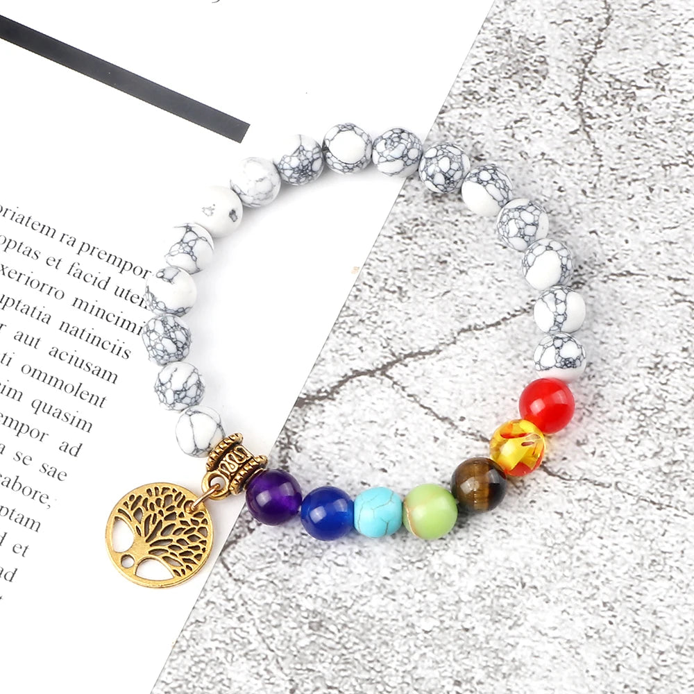 Hot 7 Chakra Healing Bead Bracelet Natural Stone Tree of Life Thread Tibetan Buddhist Charm Bracelet Bangles Women Men Jewelry