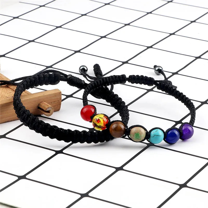 Couple Distance Lucky Bracelet 7 Chakra Black Red White Woven Thread Rope Bracelet Bangles Women Men Charms Bracelet Friend Gift