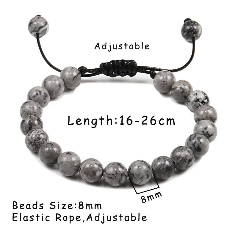 Hemasa 8mm Tiger Eye Stone Beads Bracelet Adjustable Braided Rope Bangles/ Natural Lava Rock Men Women Yoga Healing Balance Bracelets
