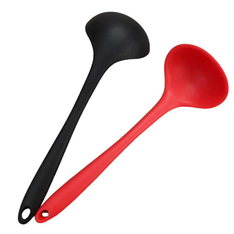 Hemasa 4 Pcs  Silicone Ladle Soup Spoon Curved Handle Heat Resistant Round Scoops