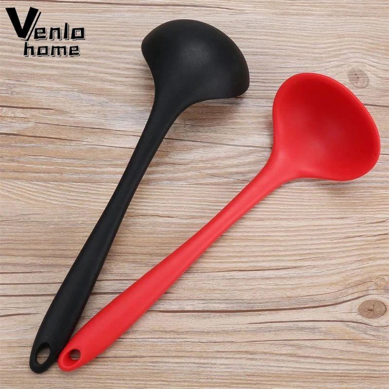 Hemasa 4 Pcs  Silicone Ladle Soup Spoon Curved Handle Heat Resistant Round Scoops