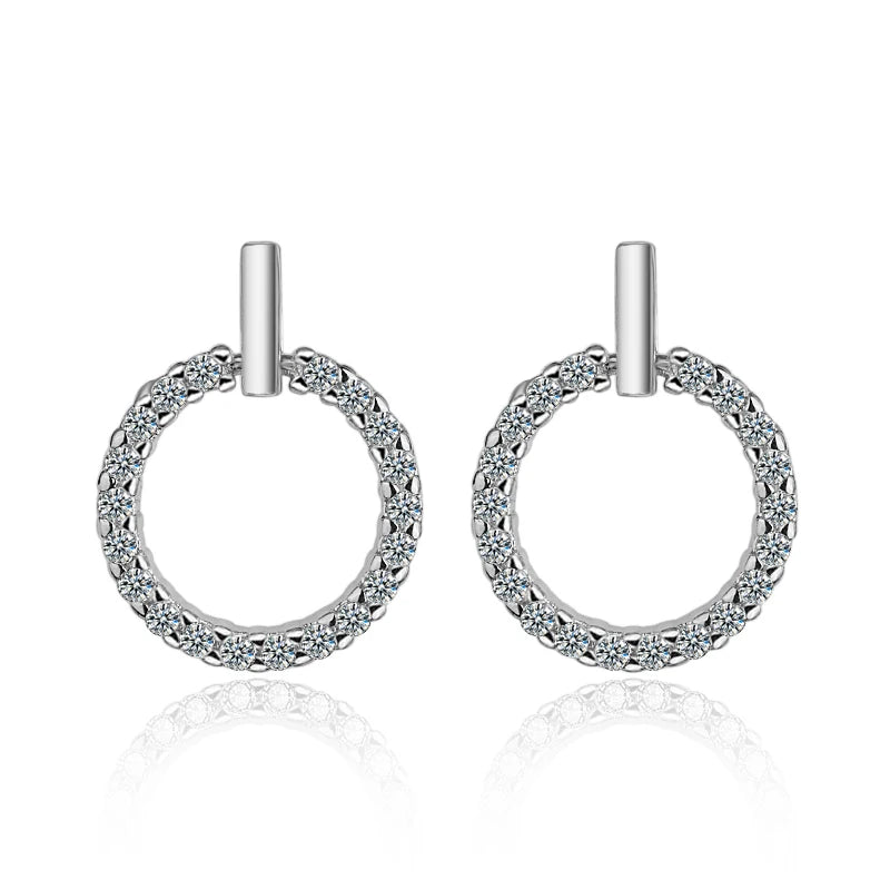 2019 Fashion 925 Sterling Silver Round Rhinestone Stud Earrings Jewelry Pendientes Brincos de prata Fine Jewelry