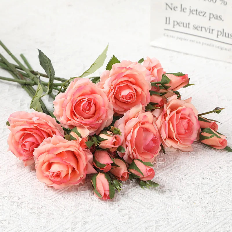 5Pcs Simulation Rose 1 flower 2 Bud Moisturizing Roses Real Touch Artificial  Flowers Home Decoration Wedding Bridal Bouquet